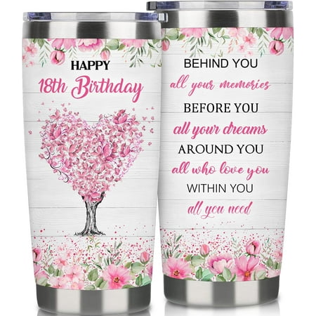 

18 Year Old Girl Birthday Tumbler 20oz-18 Year Old Girl Gifts Ideas-Double Wall Stainless Steel Vacuum Insulated Coffee Cup