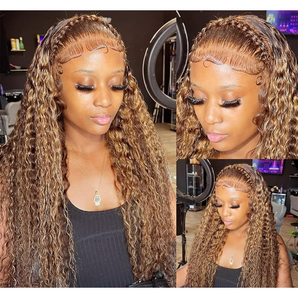 Tascal Highlight Ombre Transparent 13x6 Lace Front Wigs Human Hair Honey Blonde 4/27 Deep Wave Lace Front Wigs Human Hair for Black Women (26 Inch)