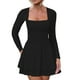 thumbnail image 1 of Mini vestido de mujer con cuello cuadrado y bajo con volantes - Corsé de manga larga con fruncido en la cintura, doble tejido, para fiestas y discotecas, tallas S-XL, 1 of 4