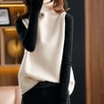thumbnail image 3 of comerut Sweater Vest Button Decoration Solid Color Loose Warm Breathable Coldproof Comfortable Sleeveless Turtleneck Pullover Vest for Autumn, 3 of 8