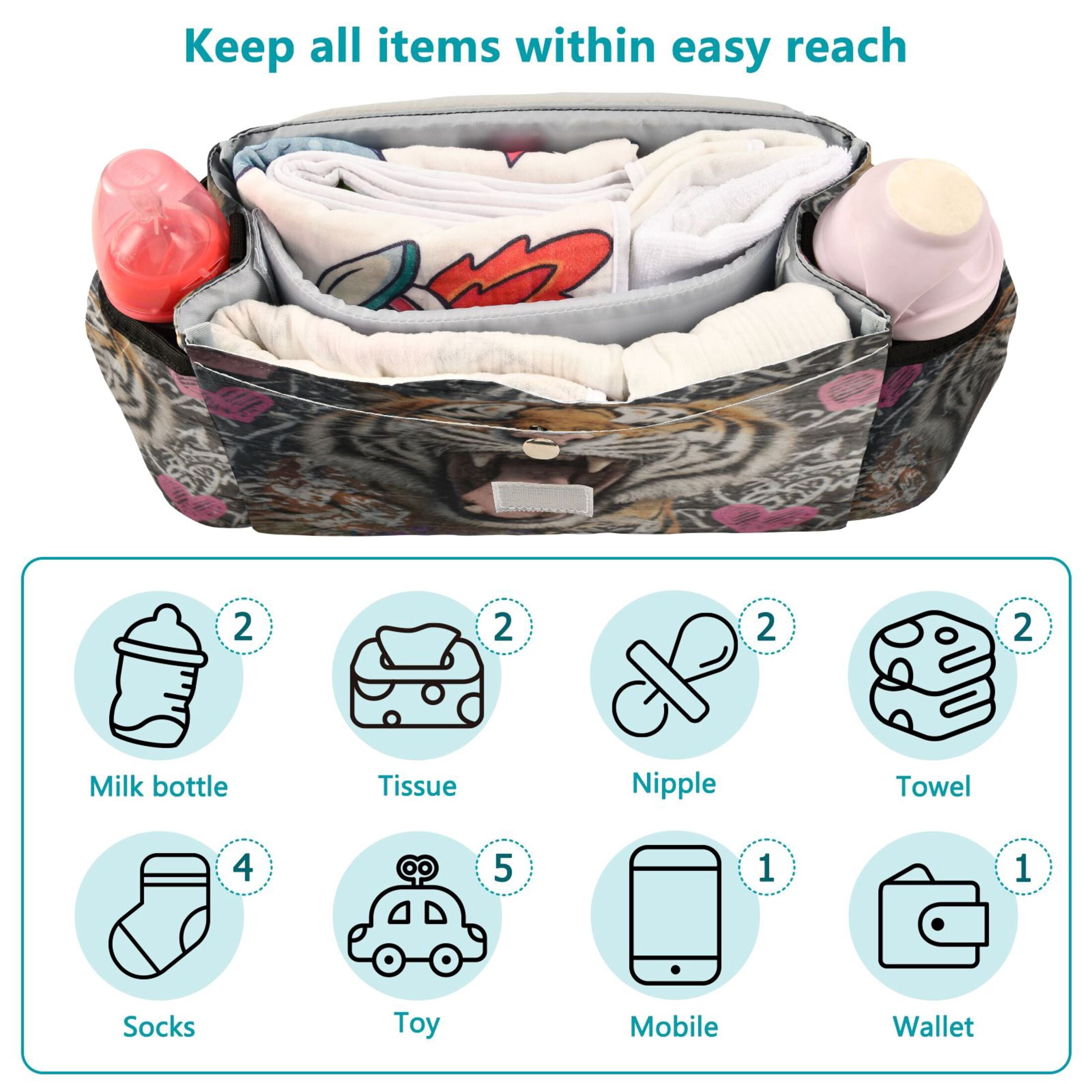 DIXRUYEE Stroller Organizer Ferocious Bloom Printed