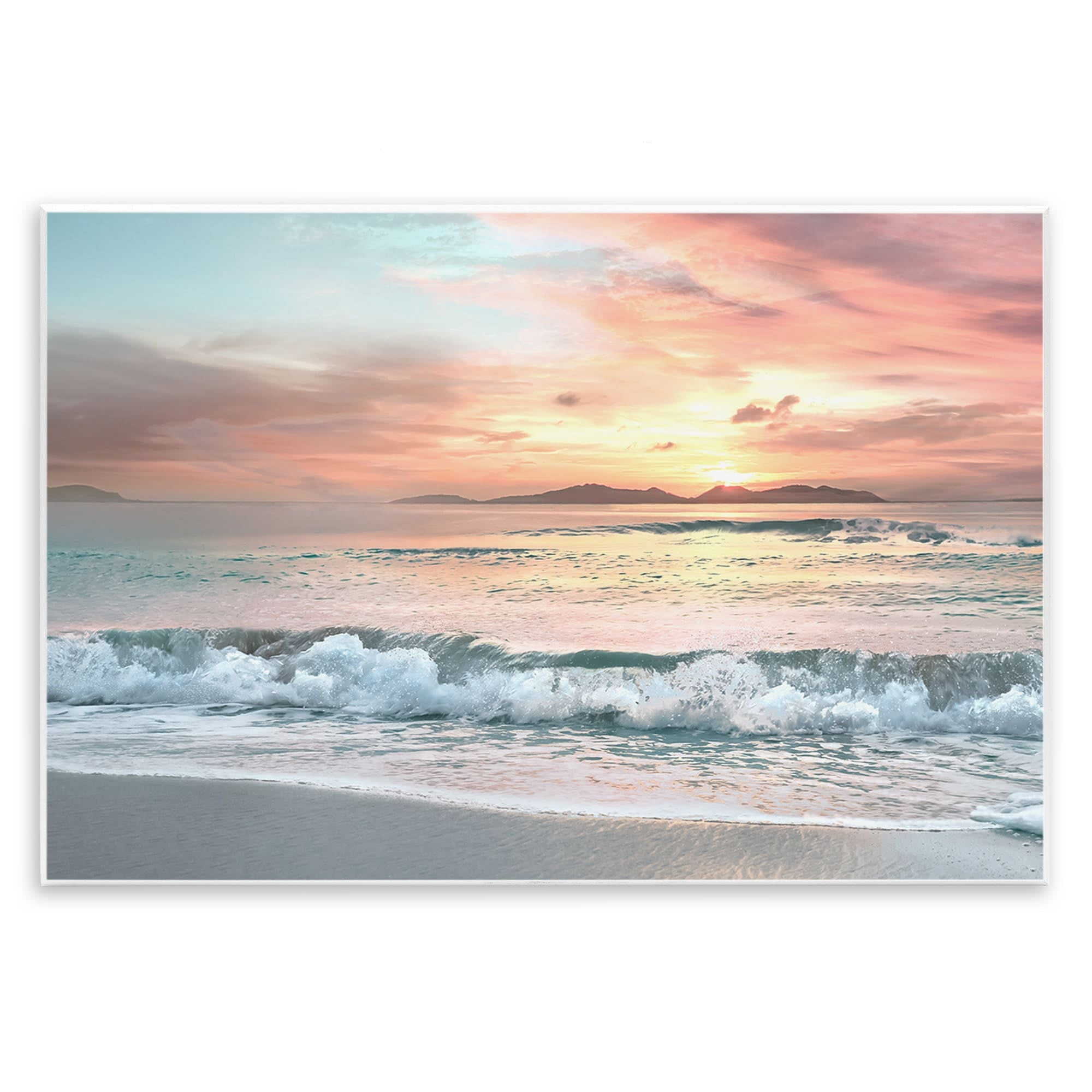 Stupell Indtries Morning Sunrise Beach Landscape Distant Mountains Rolling Tide,15 x 10,Design by Mike Calascibetta