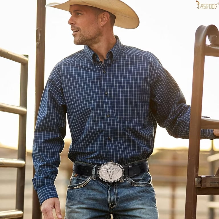 JASGOOD Western Leather Belt, Longhorn Buckle photo 8
