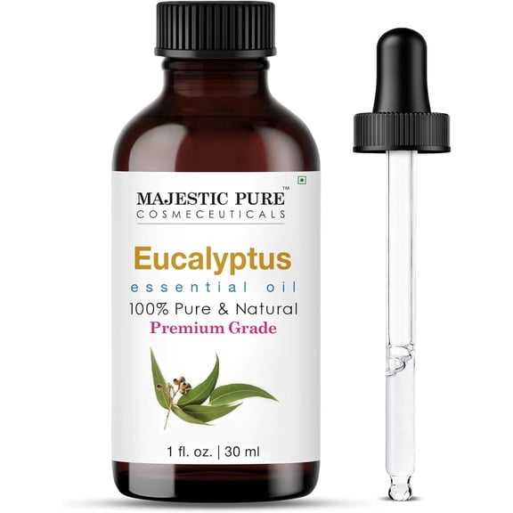 Majestic Pure Eucalyptus Essential Oil, Premium Grade, Pure and Natural, for Aromatherapy, Massage, Topical & Household Uses, 1 fl oz