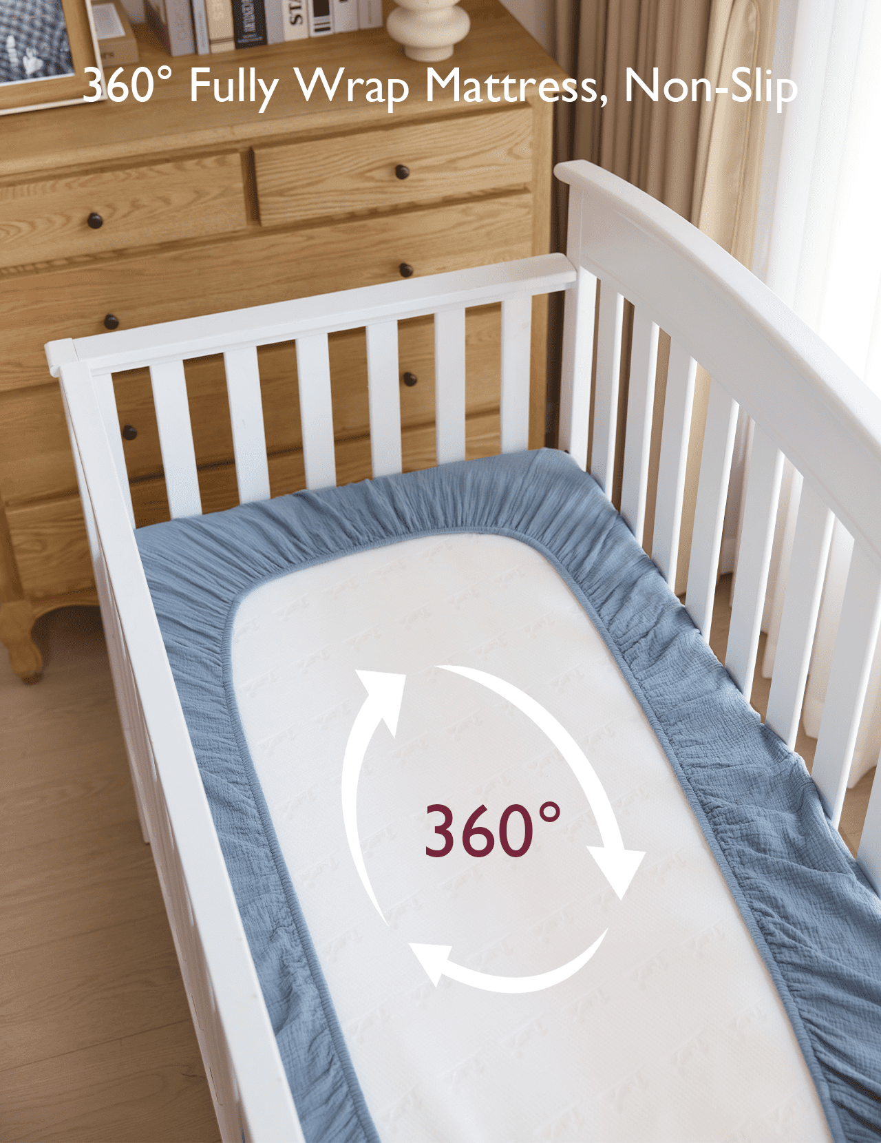 Momcozy Baby Muslin Standard Fitted Crib Sheets, Blue Star Moon Pattern, Infant Bedding
