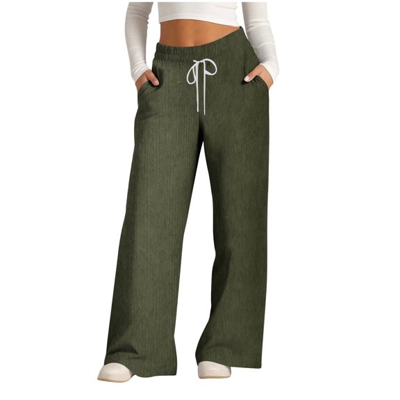 Erwazi Corduroy Pants for Women Drawstring Waisted Wide Leg Pants Casual Trousers with Pockets