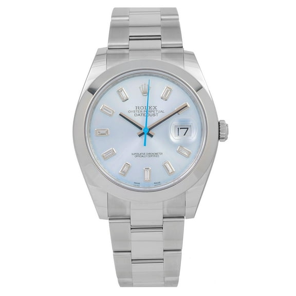 Pre-Owned Rolex Datejust 41MM 116300 Ice Blue Baguette Diamond Dial Smooth Bezel Stainless Steel Oyster Bracelet