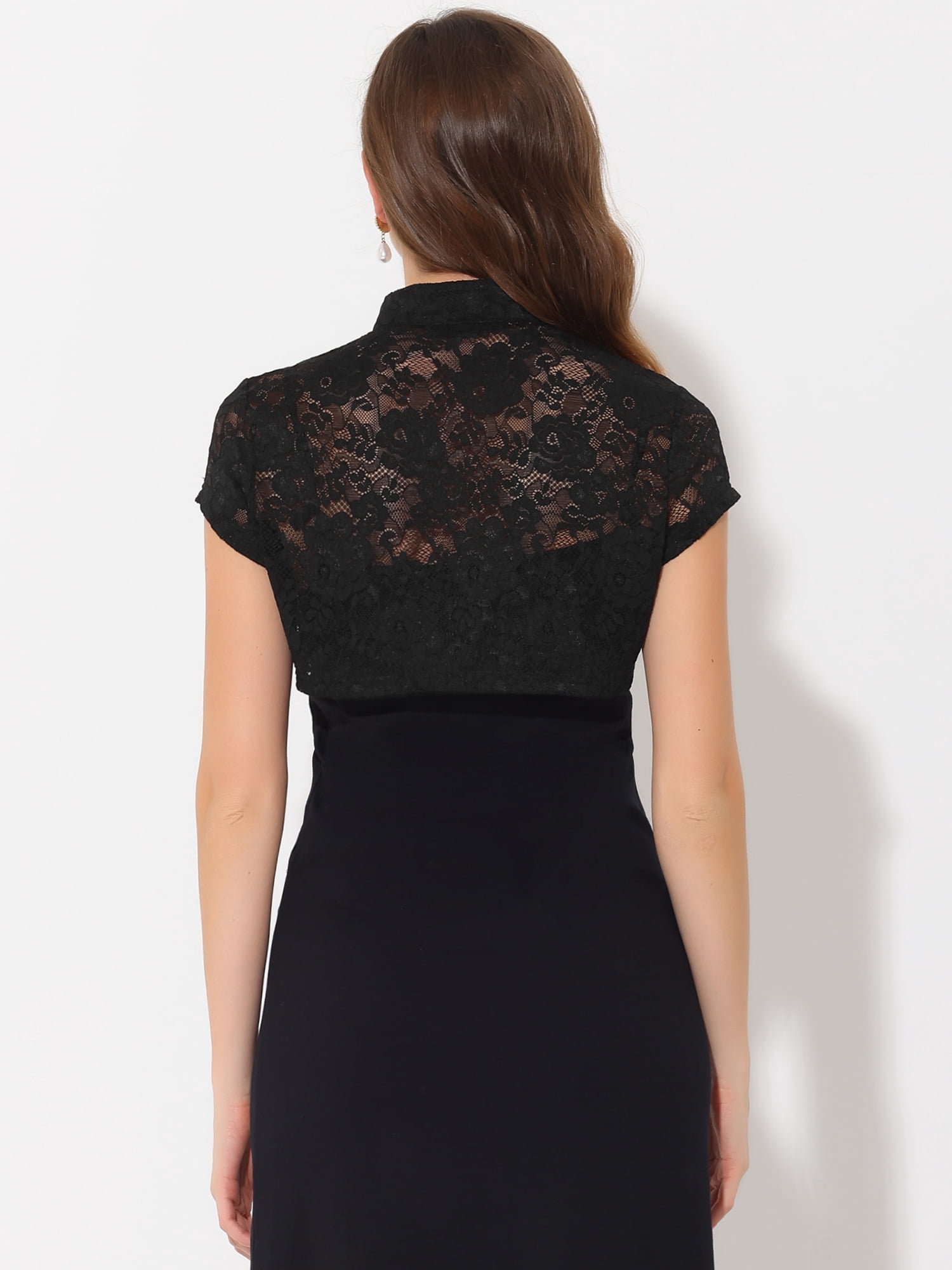 DARING DIVA Lace Cardigan Stand Collar Short Elegant Shrug XL Black