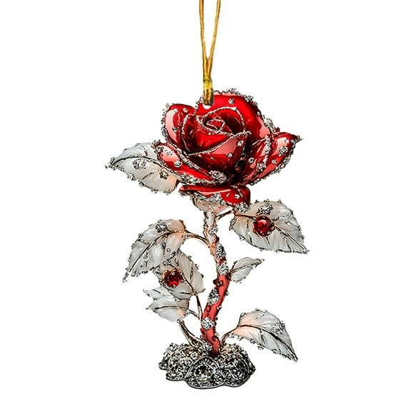 ZTTD 1 Pcs Mother's Day Glitter Rose Ornaments Acrylic Hanging Ornament Sweet Floral Shaped Embellishments Vintage Hanging Gift for Mom Wedding Party Decorations