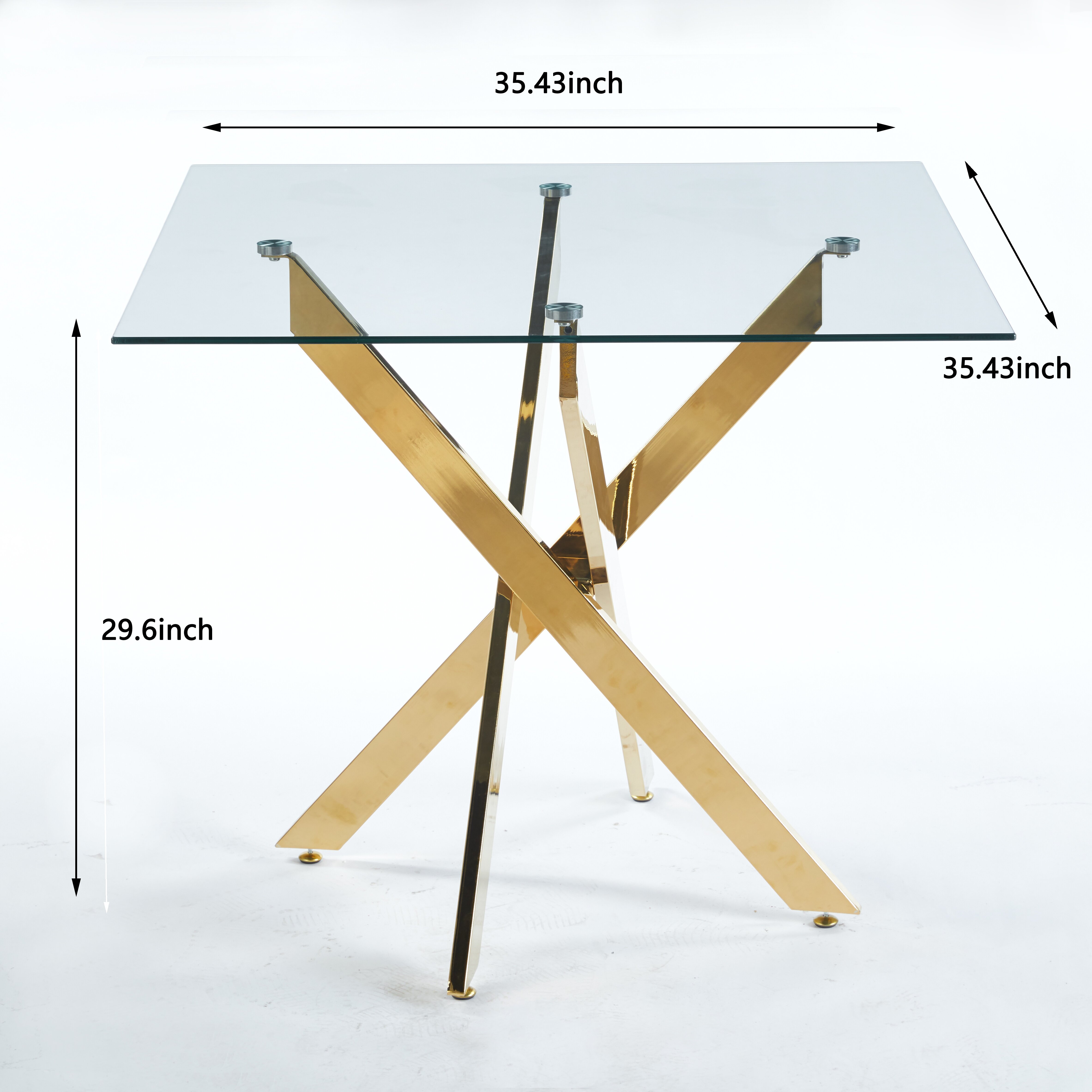 MAYEERTY Modern Square Dining Table - Cross Legs, Tempered Glass Top, Compact for Family Meals