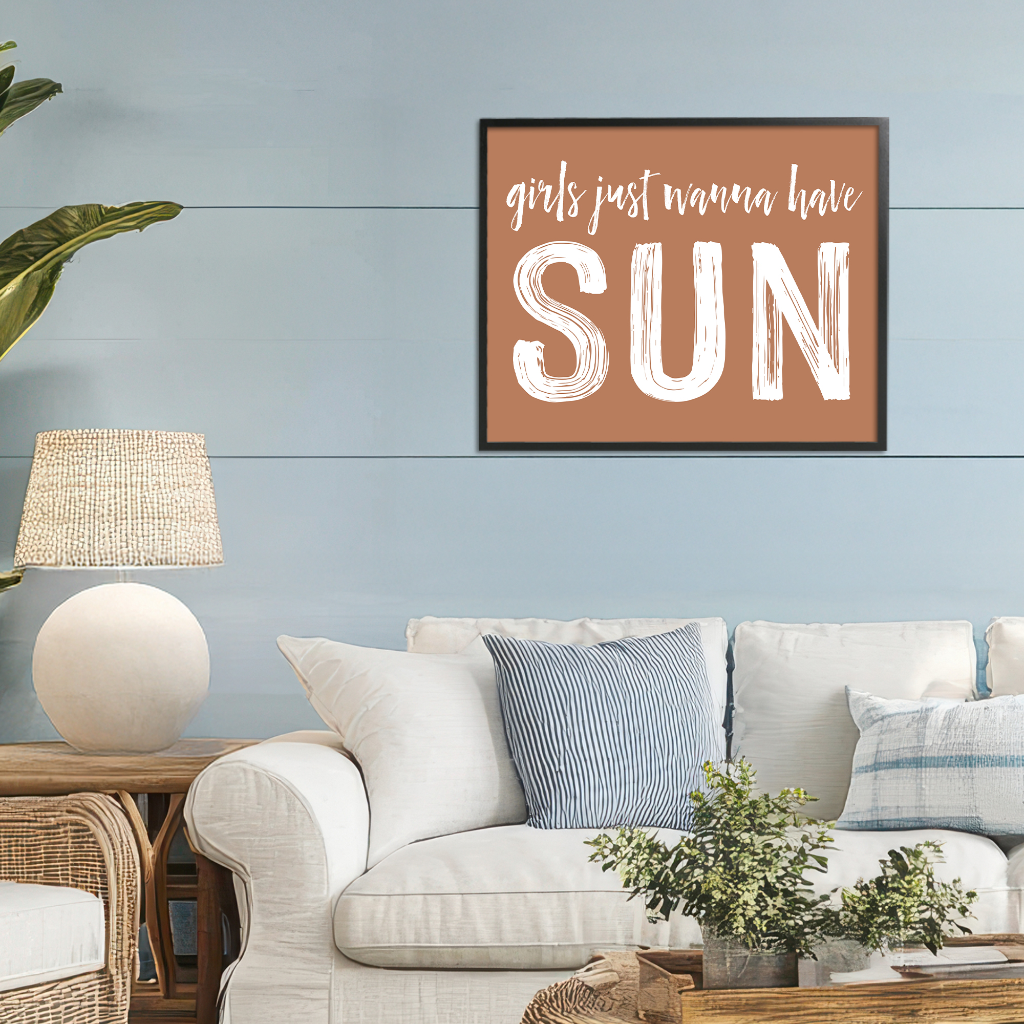Girls Wanna Have Sun Brown Black Framed Giclee Art, design by Lettered and Lined