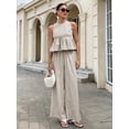 thumbnail image 4 of Summer 2 PC Set for Women Crew Neck Cropped Tank Tops with Palazzo Pants Gingham Outfit Set for Everyday Vacation Brown S, 4 of 7