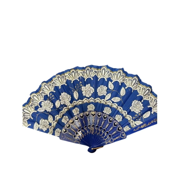 24PC dark blue  Wedding Folding Hand Fans Bulk Silk Fans plastic Foldable Fan Wedding Handle Decorative Folding Fans for Party Wedding Gifts Home Decor