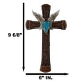 thumbnail image 3 of Western Boho Chic Turquoise Heart Angel Wings Tooled Floral Leather Wall Cross, 3 of 11
