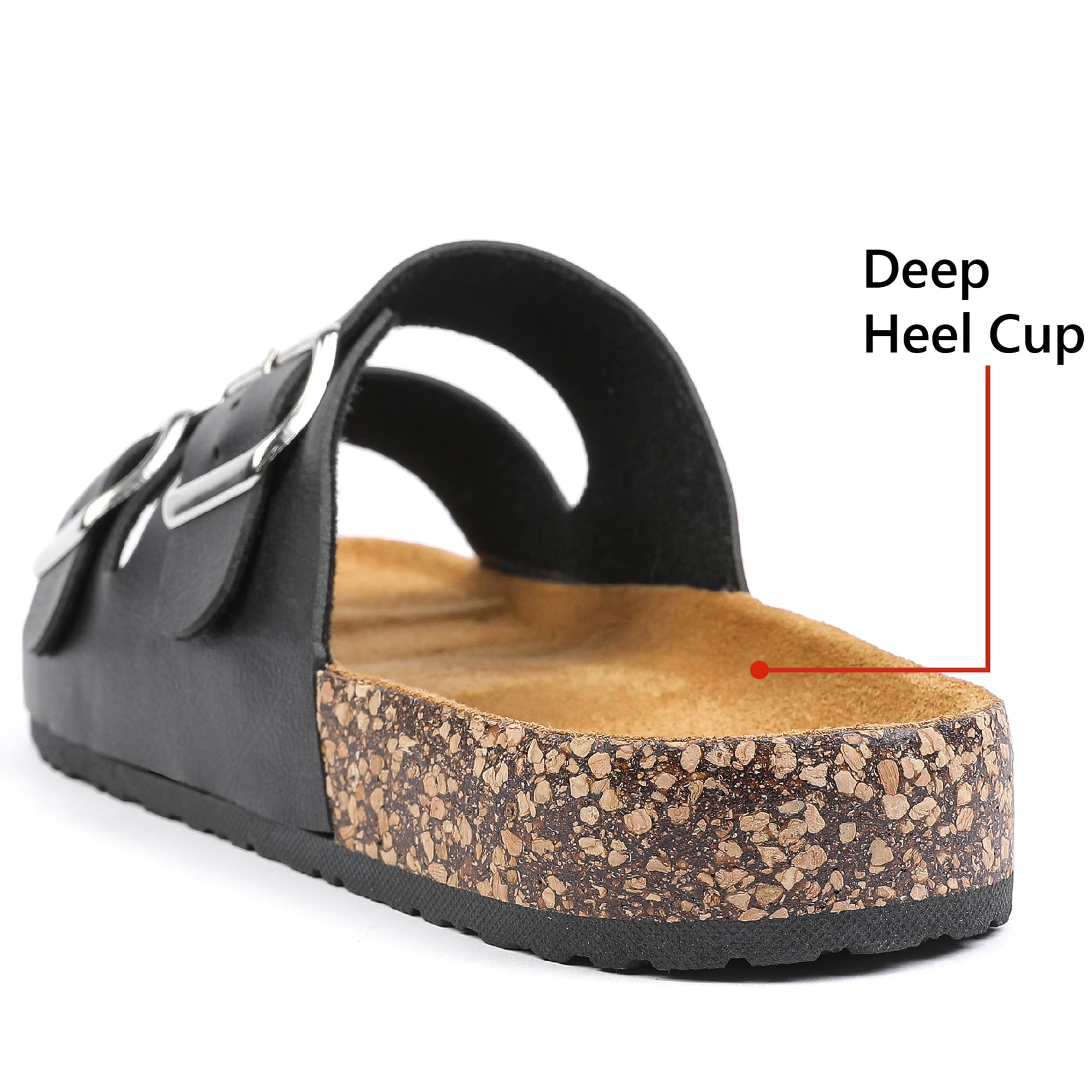 Northblanc Women's Comfort Flat Sandals Summer Cork Footbed Slides with Double Adjustable Buckle