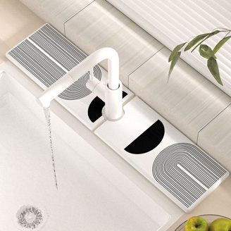 DURAUSE Silicone Faucet Mat - Kitchen Sink Splash Guard & Drying Mat, Fast Drying, Stone Sink Tray, Beige