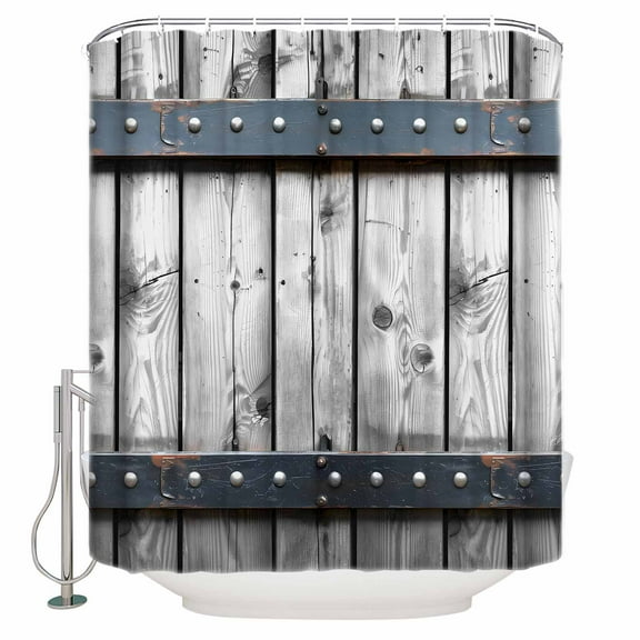 72x78 Inch Shower Curtain Grey Wood Grain Bathroom Decor Waterproof Fabric Bathtub Bath Curtains Decorative Country Vintage Barn Door Rustic Lodge Extra Long Shower Curtain Set with Hooks