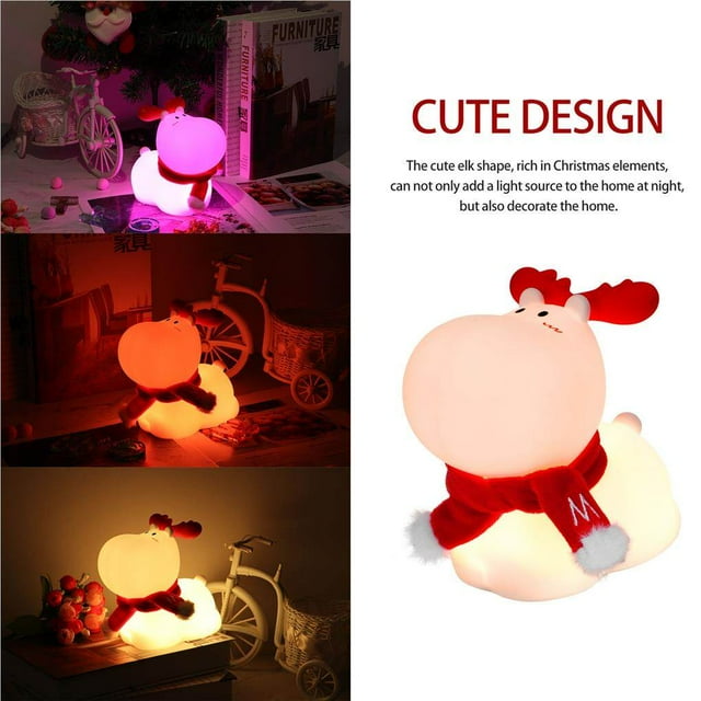 pitrice Christmas Elk LED Night Light Bedside Sleeping Lamp USB Charging Lamp Small Night Lamp for Gift Home Children Room