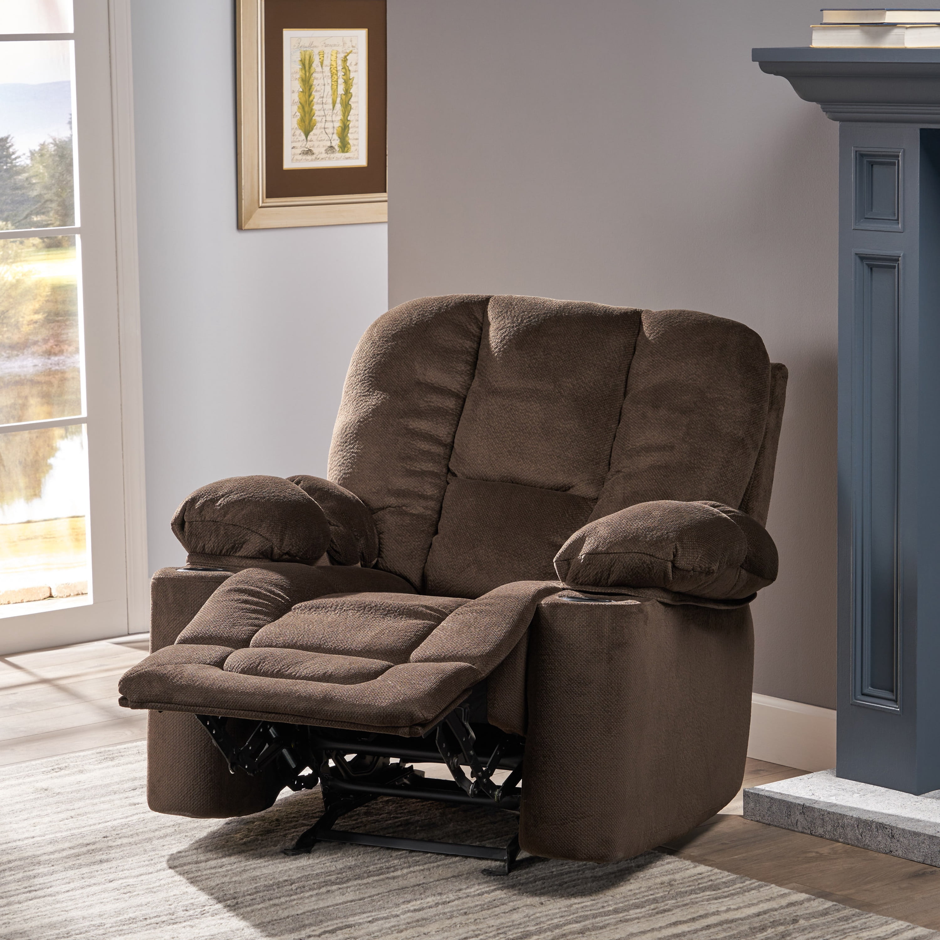 Euroco Luxurious Manual Recliner Chair in Chocolate with Skin-Friendly Fabric and Dual Cup Holders