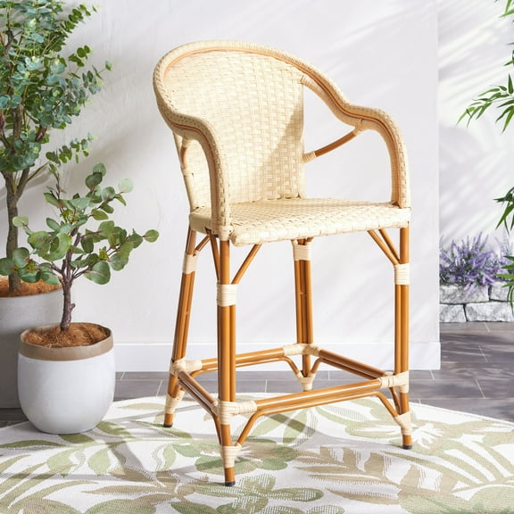 SAFAVIEH California Outdoor Patio Counter Stool w/ Arm, Natural