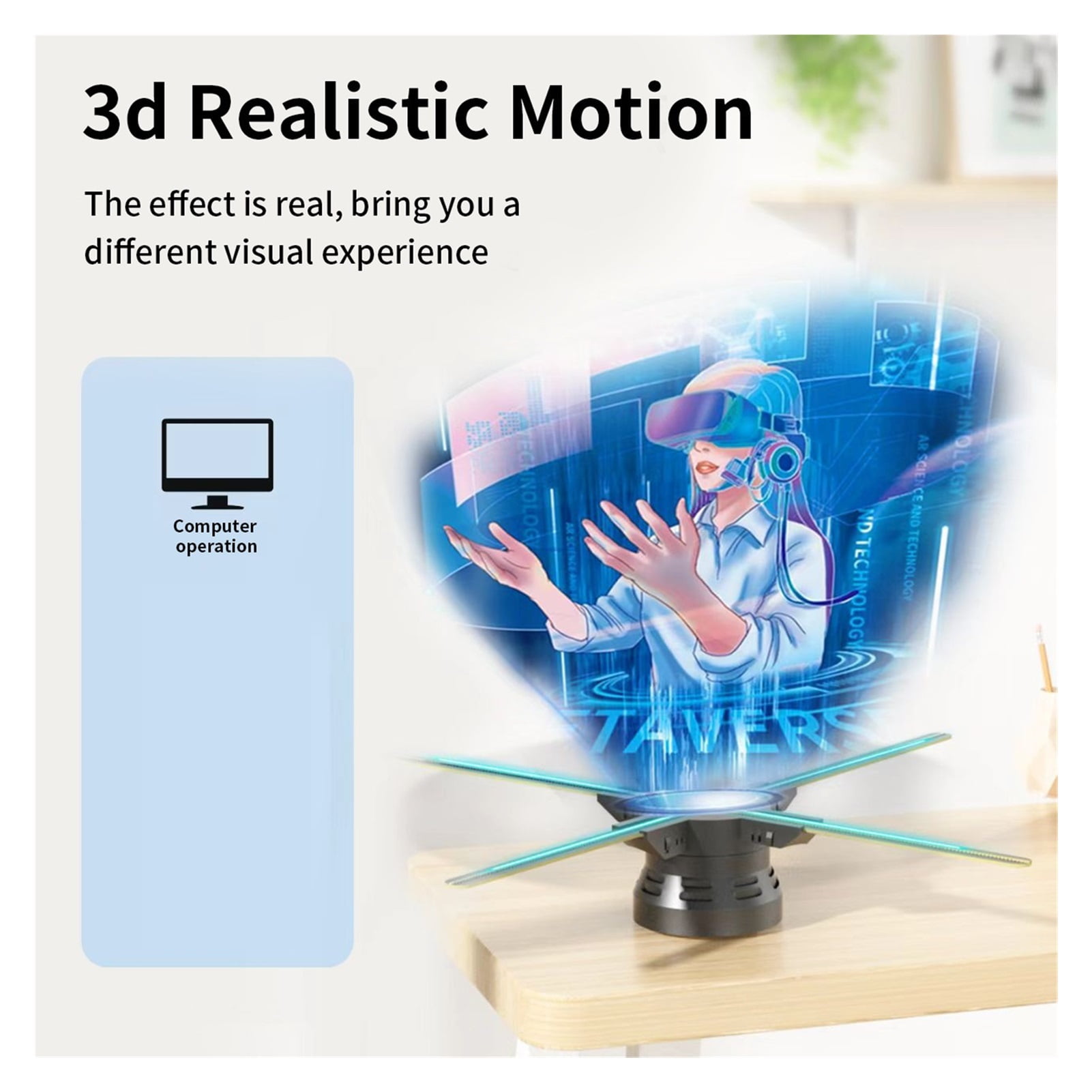 3D Hologram, 60cm Naked Eye 3d Holographic Advertising Machine Wifi Projector Fan Led Screen Rotating Suspension Imaging Ideal Advertising Tool
