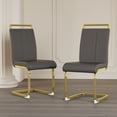 thumbnail image 2 of Set of 2 Dining Chairs, Modern Chair with PU Faux Leather Upholstered, High Backrest, C-shaped Metal Leg Supports, Office Chair for Dining Room, Club, Patio, Grey/Gold, 2 of 9