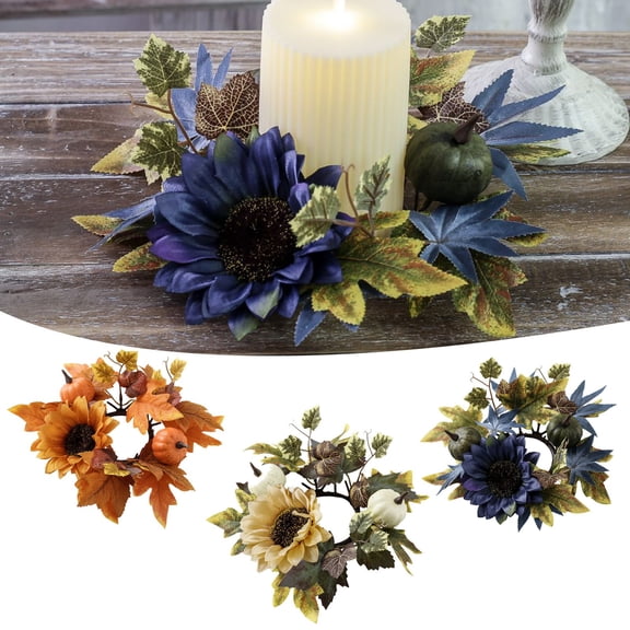 HomelyJoy Thanksgiving Decorations Candle Holder with Big Pumpkins, Berries and Maples, Fall Floral Centerpiece for Dining Table, Indoor Home Decor for Autumn