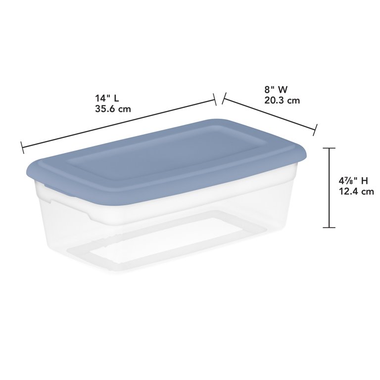 Sterilite Set of (6) 6 Qt. Storage Boxes Plastic, Blue Ash