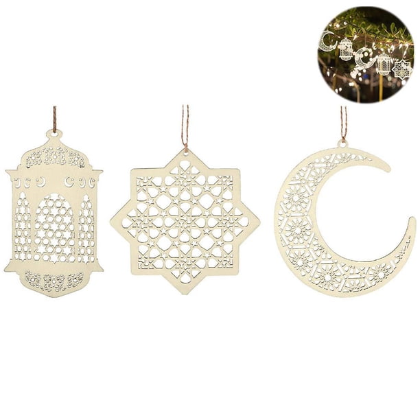 Eid Mubarak Colgante De Madera Escritorio Artesanías Decoraciones Suaves No Tóxicos Adornos Para El Hogar Para Puertas Ventanas 3 Uds Eigraketly HA034875-00