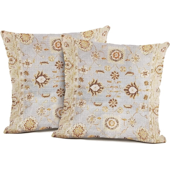 Set of 2 Boho Pillow Covers 20x20 Inch Geometric Tribal Carpet Pattern Throw Pillows Covers Yellow Blue Distressed Vintage Outdoor Decorative Cushion Covers Boho