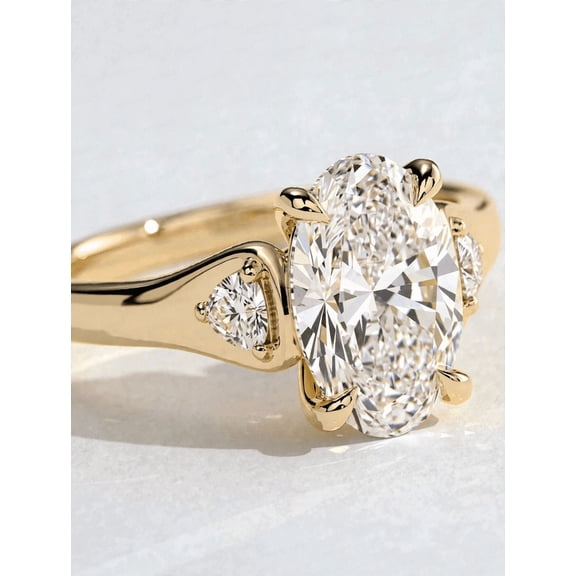 Brilliaura 2.10CT Oval Cut Lab Grown Diamond Three Stone Engagement Ring for Women 10k Yellow Gold Ring Size 4