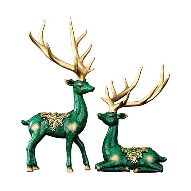 2 piezas de estatua de amor de ciervo, escultura de ciervo, adorno de ciervo, estatuilla de ciervo para entrada verde