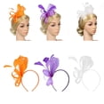 thumbnail image 2 of Diadema de mujer Zulema Banda Elástica Fascinator Plumas Flores naranja, 2 of 8