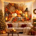 thumbnail image 3 of Lit Candle Autumnal with Harvest Arranged Wooden, Cozy Farmhouse for Farmhouse Decor Lovers, Aesthetic Wall Decor, Halloween Gift, Tapestry Wall Hanging for Dorm and Living Room, 3 of 7