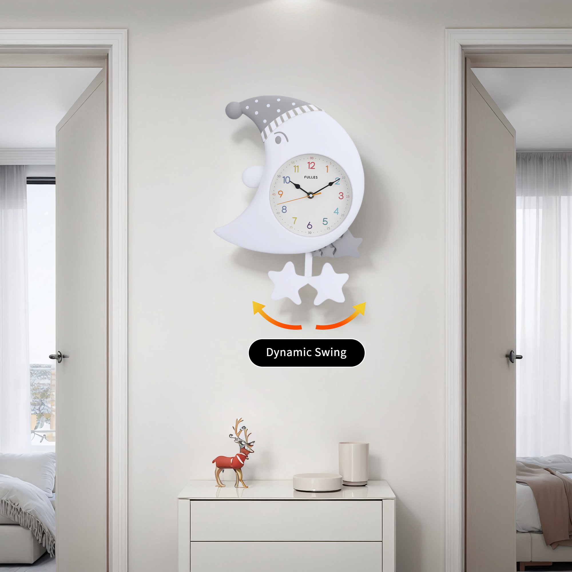 Unique Bargains 1pc Cute Moon Cartoon Star Decor Silent Wall Clock 18" x 12" x 2.4" White