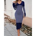 thumbnail image 5 of Womens Striped Boho Midi Bodycon Dress Long Sleeve Slim Fit Maxi Dress Alsol Lamesa, 5 of 6