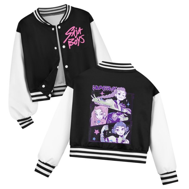 Moonsky Cantante P0p Den-en de béisbol cortos para niños y niñas a de chicos coreanos HUNTR/X Saja Chaqueta bomber con para niños Chaqueta Abrigo de béisbol de manga larga Negro 150