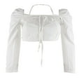 thumbnail image 1 of Femmes Licol T-shirt Manches Lacées V-Cou Dos Nu Tops Nombril, 1 of 6