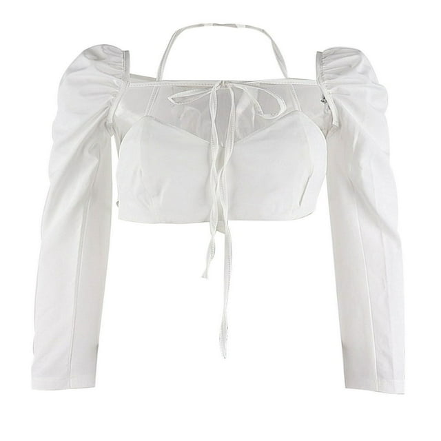 Femmes Licol T-shirt Manches Lacées V-Cou Dos Nu Tops Nombril