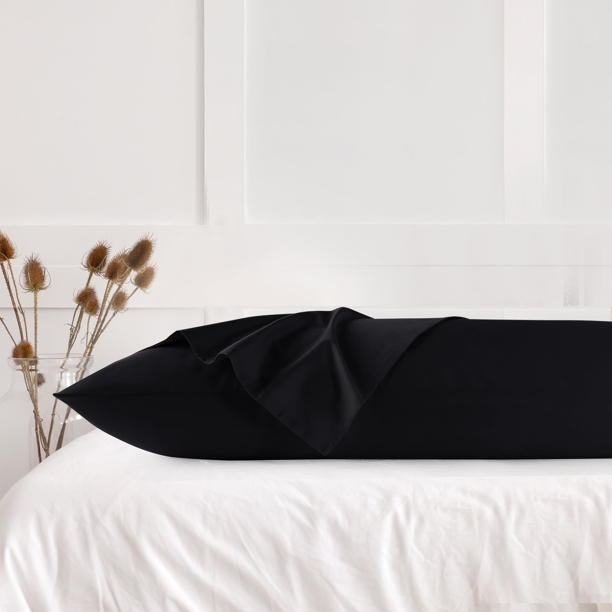 3 Pack Breathable Egyptian Cotton Body Pillow Covers, 20" x 48", Black