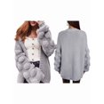 thumbnail image 3 of Women'S Chunky Knit Open Front Sweater Long Sleeve Pom Pom Loose Short Cardigan Outerwear Coats Gray XXL, 3 of 7