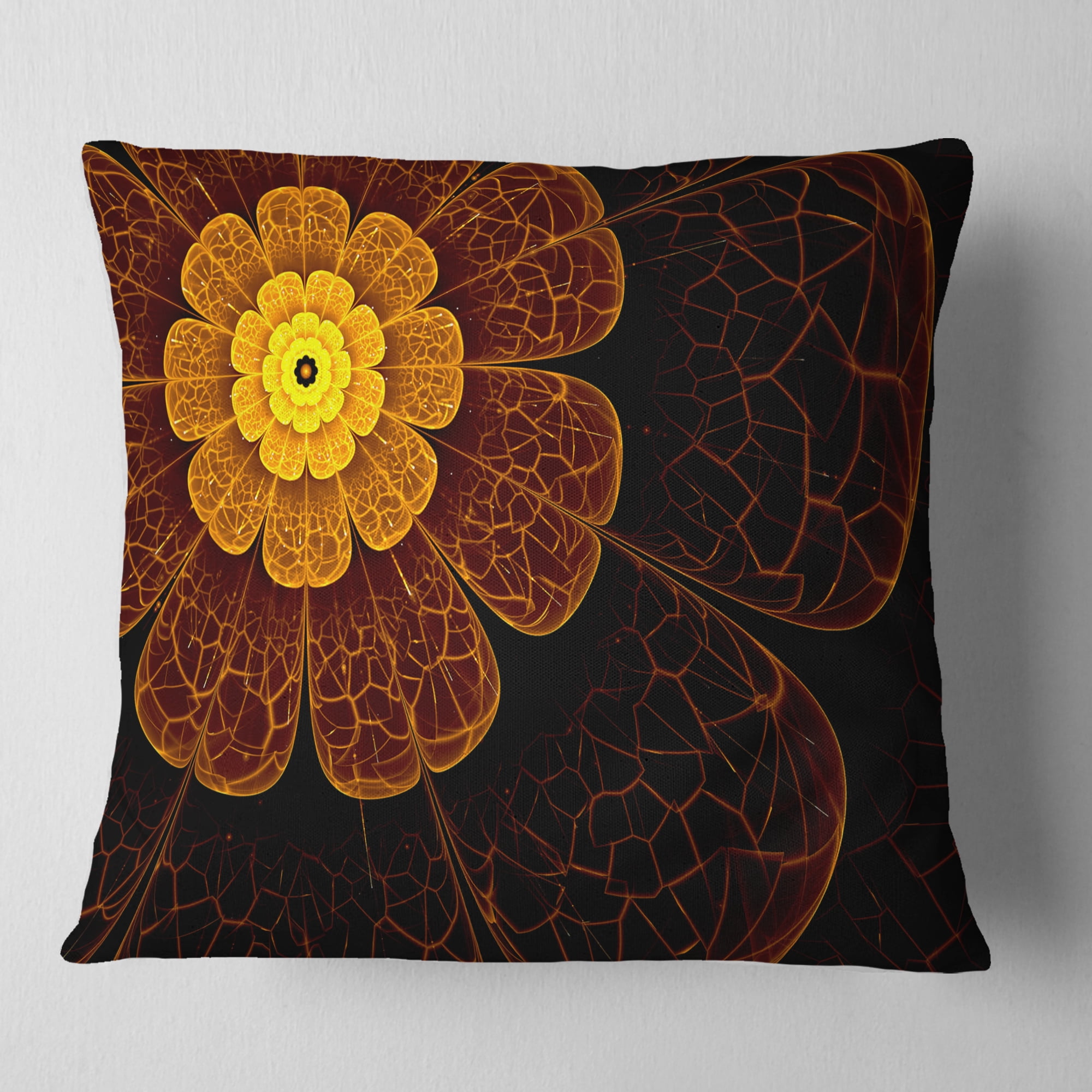 Designart Symmetrical Orange Fractal Flower - Floral Throw Pillow - 16x16