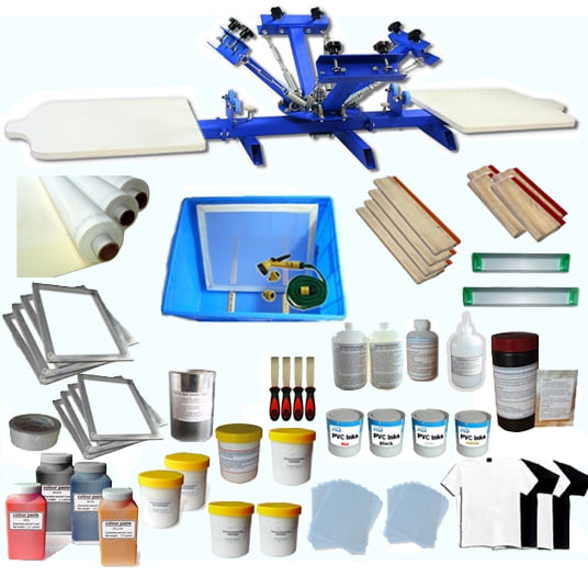 INTBUYING 4 Color Screen Printing kit Micro-adjust Shirt Press Machine Silk Screen Ink Squeegee Supplies