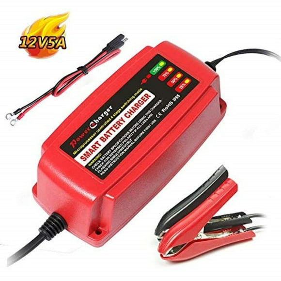 12V 5A Battery Charger Battery Trickle Charger Maintainer Deep Cycle for Car Boat Lawn Mower Marine Sealed Lead Acid Battery
