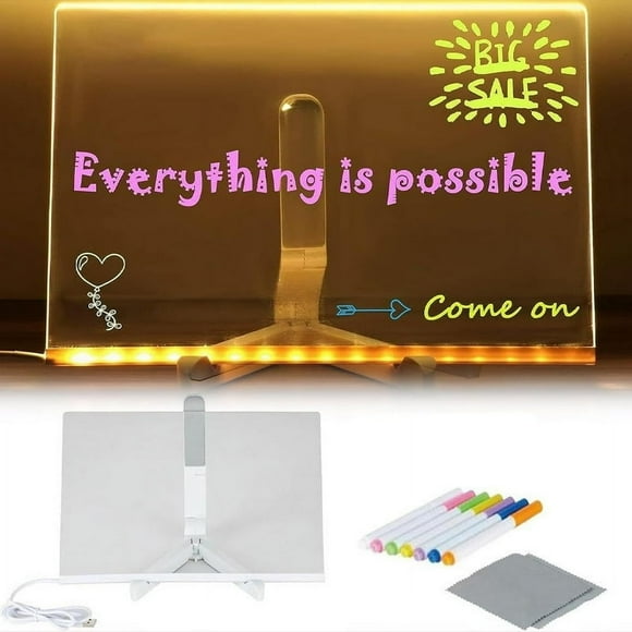 SUTENGDA LED Note Board with Colors for Kids  LED Acrylic Message Board for Kids Light LED Drawing Board Light up with Stand Glow Memo Note Message Board
