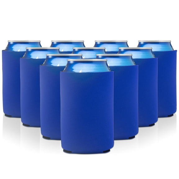 Neoprene Collapsible Can Coolers 12 oz. Set of 10, Bulk Pack - Great for Beer, Soda, Other Beverages - Royal Blue