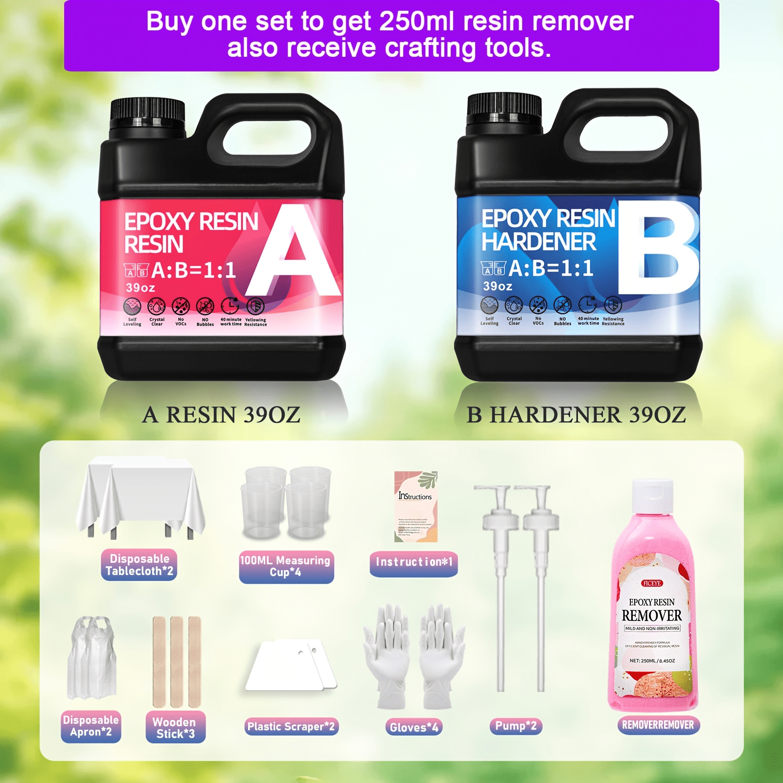78oz Crystal Clear Epoxy Resin AB Glue Kit With Free 250ml Resin Cleaner, High Gloss Anti-Yellowing Self-Leveling For DIY Craft Jewelry Table Top Casting & Coating