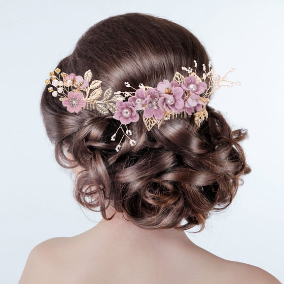 WRITWAA 4pcs Wedding Hair Accessory Flower Hair Comb for Women Elegant Purple Alloy