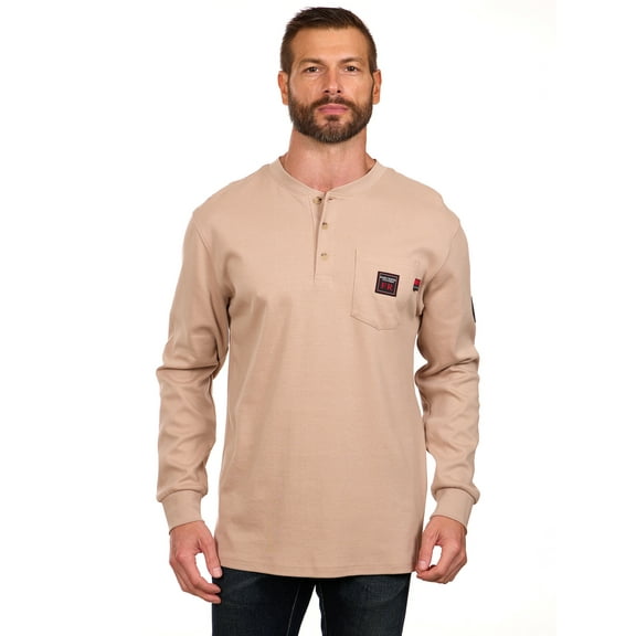 Bass Creek Outfitters Men's Flame Resistant Long Sleeve Henley Knit Top, Sizes M-2XL