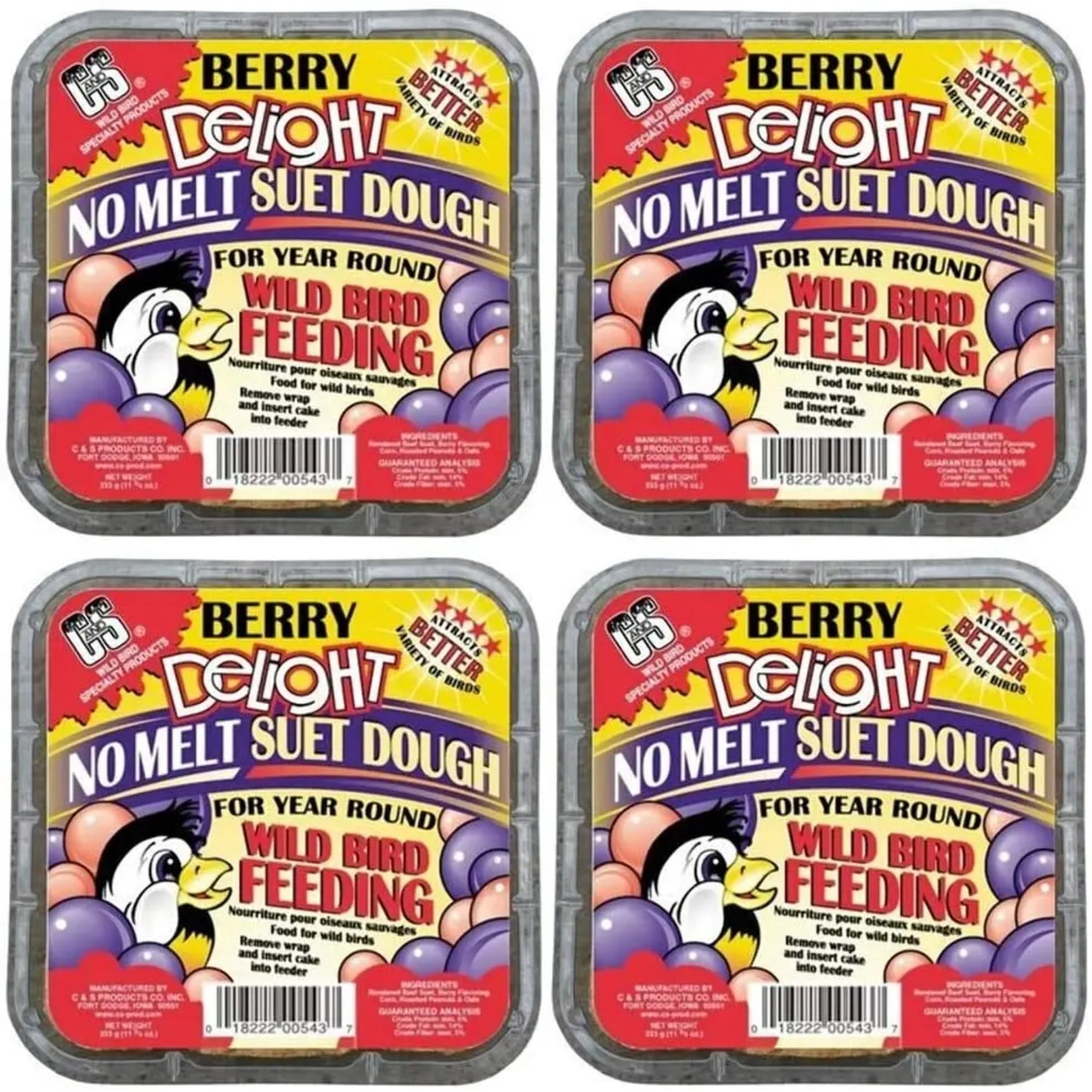CS Berry Delight No Melt Suet Dough Bird Food 11.75 oz. Each 4-Pack